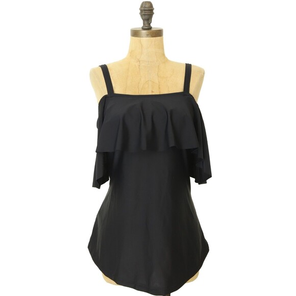 Mermaid Maternity Ruffle Bandeau Tankini Swim Top Size S Black NWD B59 - Picture 2 of 6